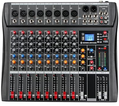 Depusheng Audio Mixer Professional 8 channel,DX8 Sound Board DJ Mixing Console System Interface USB MP3 Input Bluetooth 48V Phantom Power,Black, USB Audio Mixer for PC,for Studio Karaoke Live Music