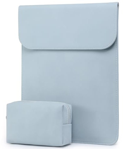 HYZUO 13,3-14 Zoll Laptophülle für MacBook Pro 14 M5/M4/M3/M2/M1 Pro/Max 2026-2021, 13,3 MacBook Air/Pro, 13-13,8 Surface Laptop, HP Envy 13, Kunstwildledertasche mit Tasche, Blass Blau