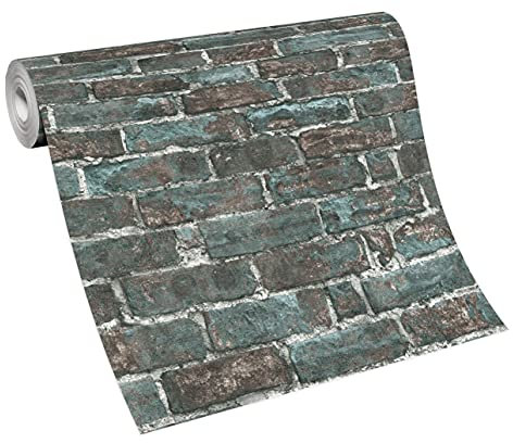 Erismann 6318-18 Vlies Tapete Bruchstein Mauer Ziegelstein petrol braun grau brick Imitations 2 Industrial Loft