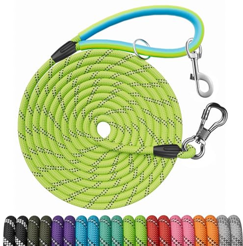 NTR 15FT Training Leash for Dogs, Nylon Rope Dog Leash with 2 Swivel Hooks and Comfortable Padded Handle, Cat Puppy Leash Lead for Small Medium Large Dogs Training, Playing, Camping, or Backyard