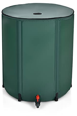 GYMAX Serbatoio d'acqua Pieghevole 200L, Serbatoio Raccoglimento con Filtro e Rubinetto, Sistema di Raccolta dell'Acqua Piovana in PVC per l'Irrigazione delle Piante, Verde