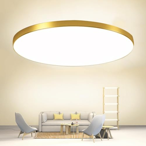 Mengjay LED Taklampa, Dimbar 3000K-6000K, Rund Rumslampa för Sovrum, Kök, Vardagsrum, Balkong, Kontor, Veranda (Guld, 40W)