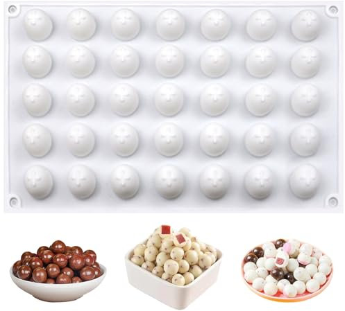Molde Bombones, 35 Cavidades, Reutilizable Molde Silicona Esfera, Blanco, Adecuado para Hacer Bolas de Chocolate y Hielo