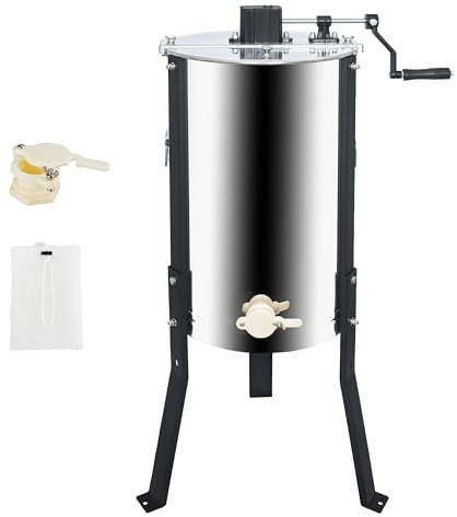 Honey Lake 2 Frame Manual Honey Extractor, Stainless Steel Honeycomb Drum Spinner with Transparent Lid, Beekeeping Equipment for Honey Extraction with Height Adjustable Stand