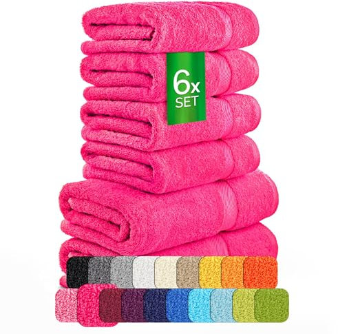 ETÉREA Handtücher 6er Set [100% Baumwolle] - Carli Pink - 2X Duschtücher 2X Handtuch 2X Gästehandtücher - Kleine Handtücher - Handtuch Set Badetuch - Towel - Gesichtshandtücher - Frottee 500 g/m²