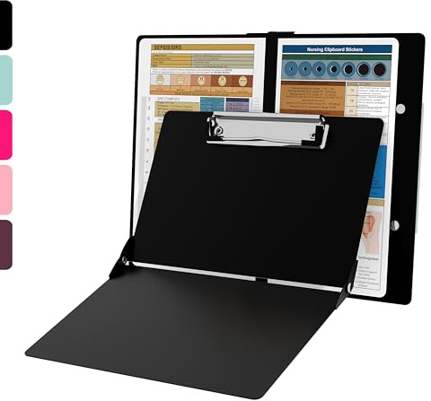 Nursing Clipboard with Nursing and Medical Edition Cheat Sheets Nursing School Essentials - Aluminum Foldable Nurse Clip Boards Essential Accessory for Efficient Patient Care (Black)