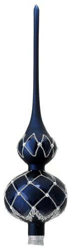 Blaue Baumspitze mit silbernen Dekorationen, 35 cm