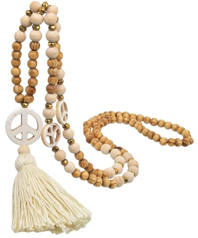 Yardenfun Collier Long Femme Avec Pendentif Tassel Beige Et Perles En Bois ChaîNe De Cou Style Vintage Pour Accessoire Automne-Hiver