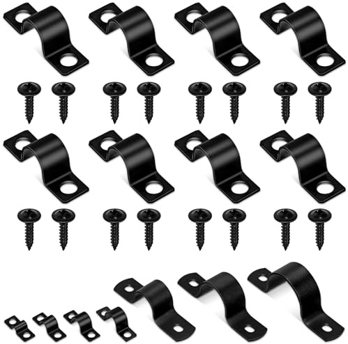 Glarks 25pcs 10mm Pipe Strap Clamp, Black Carbon Steel 2 Hole Strap Heavy Duty Rigid Pipe Strap U Bracket Tube Strap Cable Clamp Hanger Tension Tube Clip with 50pcs Screw for Pipe Tube Cable Fixing