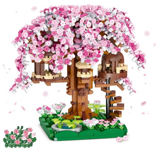 Juego De Construcción De Árbol Sakura,Juego de bloques de construcción de casa de árbol de cerezo con hada, modelo de colección clásico famoso,DIY Japan Creative Collection Decoration gift (1109 PCS )