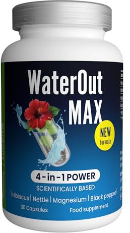 WaterOut MAX Entwässerungskapseln mit Hibiskus, Brennnessel, Magnesium und Piperin (Schwarzer Pfeffer) - Entwässerung, Brennesselkapseln - 30-Tage-Vorrat, Sensilab Slimmium