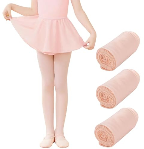 MOSIERRY 3 Pack Ballet Tights Girls 80 Denier Footed Pink Kids Ballet Dance Tights 5-8 Years