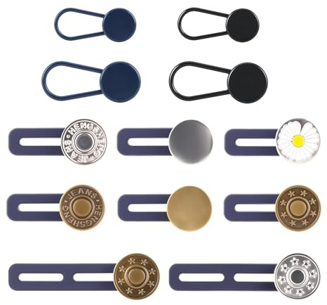GrueGard Lot de 12 Extenseurs de Taille de Pantalon | Sans Couture | Élargisseur de Ceinture Homme & Femme | Boutons de Prolongation en Métal & Plastique | Pour Jean, Grossesse, Quotidien