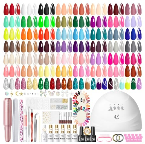 PEACECOLOR 83pcs Kit Uñas Semipermanentes con Lampara UV/LED y Torno para Uñas, 55 Colores Pintauñas Semipermanentes Rojo Rosa Marrón Manicura DIY Profesional y Salón