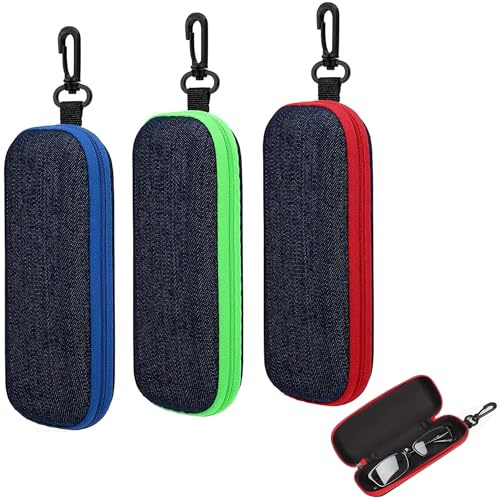 3 Pezzi Custodia Protettiva Portatile per Occhiali da Vista, Custodia per Occhiali in Denim Portatile, Borsa Portatile per Occhiali da Viaggio, con cerniera, per uomini e donne
