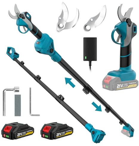 2-in-1 Electric Pruning Shears Cordless with Dual Batteries, 1.9” Opening Diameter, 1000W Brushless Pruner Shears, Extend Pole to 14FT, SK5 Blade, Pole Pruner for Gardening Tree Trimming
