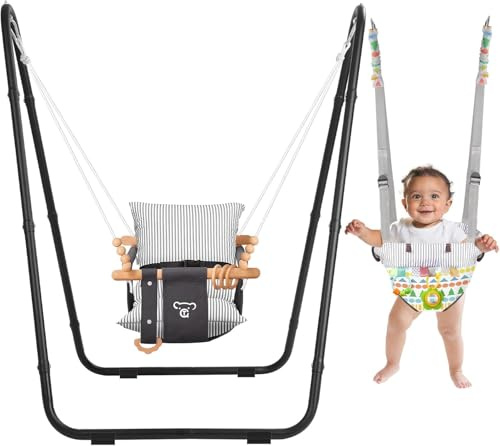 2-in-1-Babyschaukel/Wippe/Kleinkindschaukel eignet sich für drinnen und draußen, Sie verfügt über einen Fünf-Punkt-Sicherheitsgurt, ein platzsparendes Design und ist stabil und sicher für Babys