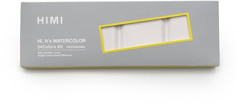 HIMI Watercolour Set 24 Colours in Half-Pans and Brush, Metal Case Pure Paint Colour, Inspiring Design, Artist Art Supplies, Gift, Watercolor Materials, Lightfast Paints, Vivid Pigments, Gum Arabic