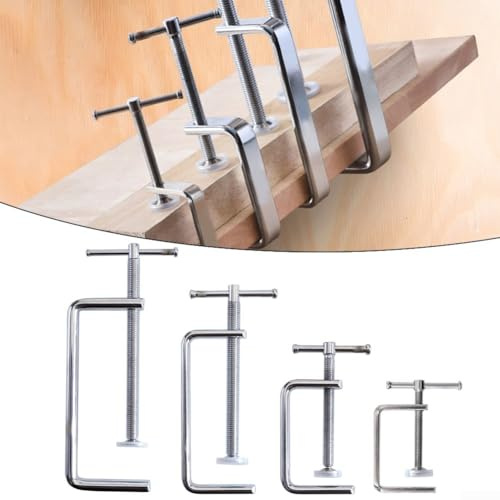 Woodworking G Clamp with Protective Rubber Covers for Firm Grip, Steel Clamping Device for Carpentry Boards, Uniform Force and Stable Fixture for Cutting and Drilling Tasks (A)