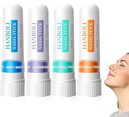 VRYNDH Pack de 4 sticks nasaux,inhalateur nasal, tubes d'inhalation nasale portables, soulagement rapide en cas de nez bouché, pour voyager, améliorer la concentration et nettoyer les voies nasales.