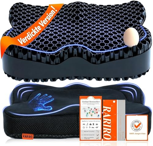 RARIRO Cojín de Gel Silla Oficina, Cojín Ergonómico Coche Antiescaras Asiento Coche, Cojín Coxis Ortopédico, Cojín de Panal de Abeja Reduce Dolor de Espalda y Coxis