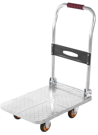 Chariot pliable robuste avec 4 roues silencieuses, chariot plateforme en acier pour cuisine, entrepôt, jardin – Charge maximale 100 kg, taille 60 x 40 cm, diable portable