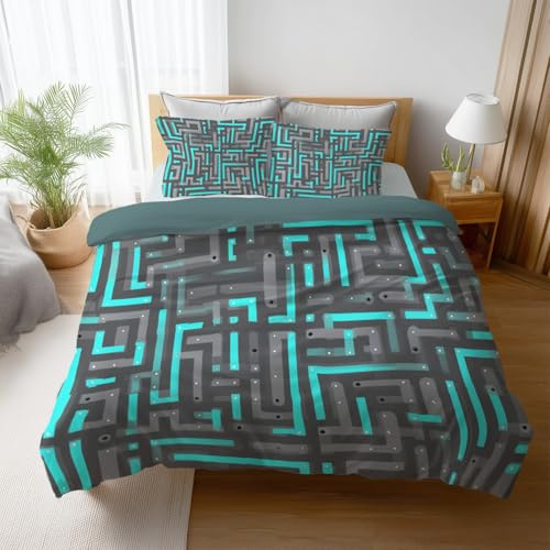 Andningsaktiv, ultramjuk, gråblå, året runt-sängkläder, moderna eleganta linjer, mikrofiber, lätt komfort, för ungdomar, barn, sovrum, sängkläder, B 155 x H 220 cm