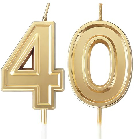 URAQT Candele numerate 40, 2 candele per torta di compleanno, candele con numero di compleanno glitterato dorato, adatte per bambini e adulti, possono decorare feste di compleanno, feste di laurea