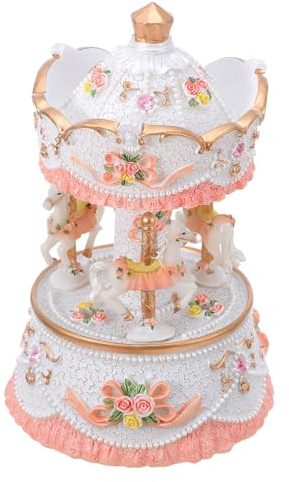 SMASOLO Caja de Música de Carrusel Luz LED de Caballo Decoración de Escritorio para Niñas Caja de Música Giratoria de Cuerda para Cumpleaños de Navidad