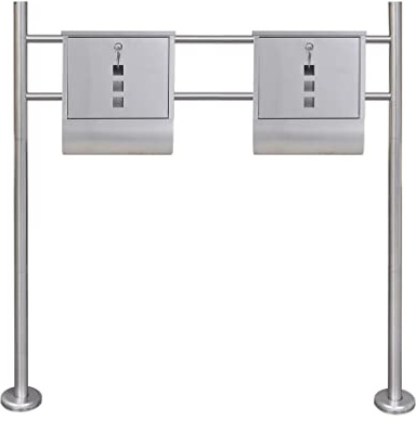 Buzón doble de acero inoxidable con soporte, juego de 2 cajas separadas, cerradura con 4 llaves, soporte para periódicos y 3 ventanas, accesorios de montaje incluidos