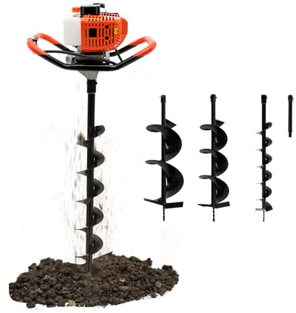 Coniaio Trivella a benzina a 2 tempi, 2,3 CV, manuale a benzina, con 3 punte, per giardino, recinzione, agricoltura, silvicoltura, 22,5 × 22 × 15 cm