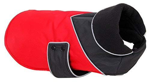 AllPetSolutions Waterproof Dog Vest - High Vis Vests for Pets - Outdoor Rain Coat For Puppies & Adult Dogs - Adjustable Fit With Zip Neck For Lead - Machine-Washable Fleece & Polyester - 35 cm, Red