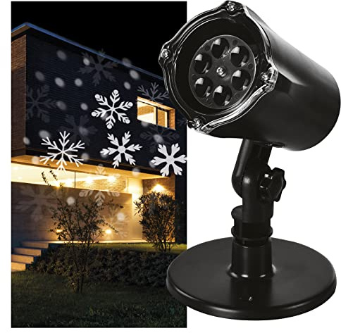 EMOS Snöflingor LED-projektor, vita snöflingor med skäreffekt, fasad-, vägg- och väggprojektion, IP44, julbelysning för utomhus- och inomhusbruk, 3 m kabel, svart, DCPC04