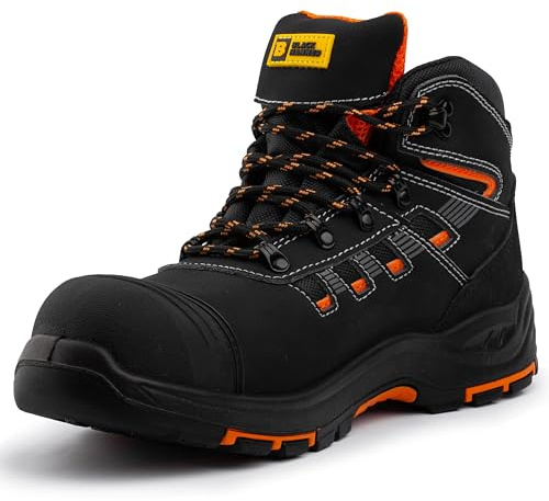 Black Hammer Safety Boots for Men - Steel Toe Cap Work Boots - Durable Mens Work Safety Shoes - Comfortable and Protective Footwear 7710 (9 UK)