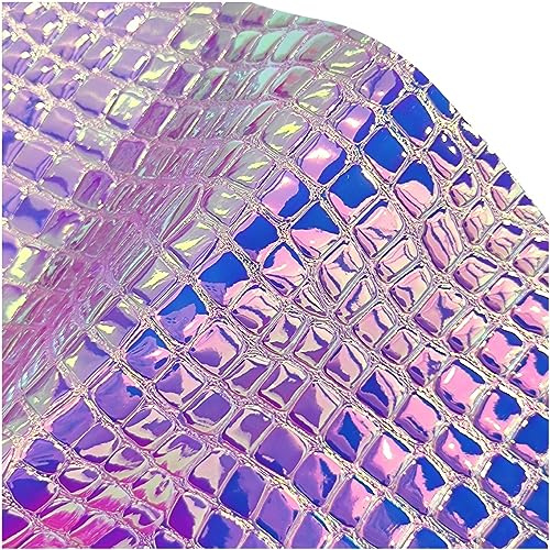 JINR Holographic Pink Crocodile Pattern Embossed Faux Leather Sheets,Iridescent PU Fabric Roll 12X53 for Earrings Bows Handbag Sewing Crafts Footwear