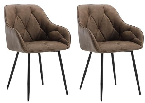 WOLTU Esszimmerstühle 2er Set, für Esszimmer Wohnzimmer, ergonomische Küchenstühle gepolstert mit Armlehnen, Metallbeinen, Sitzfläche aus Vintage-Kunstleder, Dunkelbraun