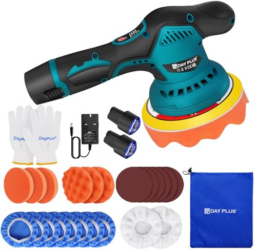 Cordless Car Buffer Polisher Machine, 12V Cordless Car Polisher with 2*2.0Ah Battery, 6-Inch Car Furniture Polishing Machines Portable Electric Car Polisher Kit, 2800-5500RPM, 8 Speed, 23 Attachments