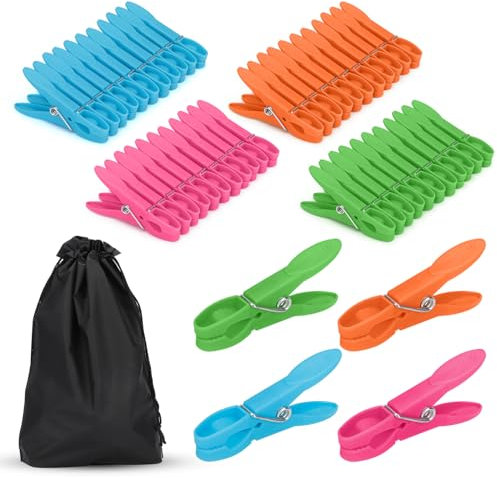 48 Packs Clothes Pegs For Washing Line, Towel Clips with Storage Bag Super Grip Strong Plastic Clothes Pegs with Multicolors, Non Slip Laundry Clips for Home & Garden