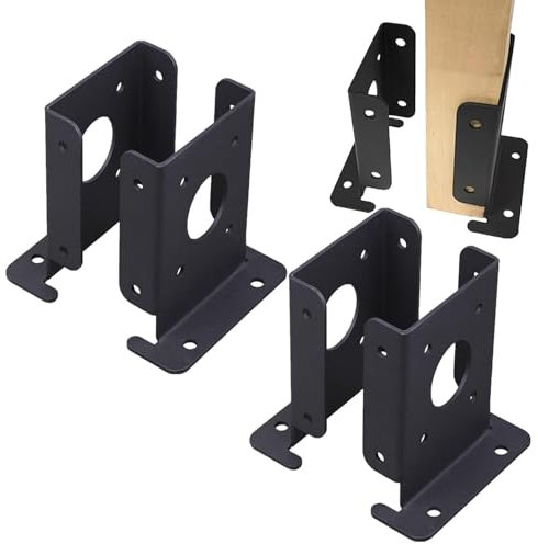 Hobngmuc Ancla de poste de cerca de madera, Ancla de poste resistente, Base de anclaje de poste ajustable de alta resistencia 4X4, Soporte estable, base de medio poste de 4 piezas en acero para