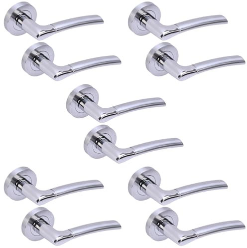 Hunta HANDLEZONE® 5 Sets Columba Lever On Round Rose Door Handles, Internal Passage Latch Handles - Dual Finish Polished/Satin Chrome