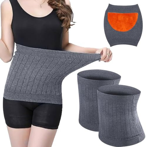 Vmxlso Kaschmirimitat Nierenwärmer Damen Winter, 2 Stück Elastisch Bauchwärmer zur Schmerzlinderung, Lendenwärmer Unterstützung Taille Wärm, Rückenwärmer Beschützer für Damen Herren Kinder (Tief Grau)