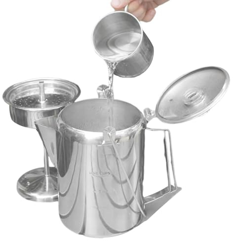 Tewzafiya da caffè percolatore, percolatore, forno a percolatore, per campeggio, in acciaio, per gruppi, capacità 9 tazze per campeggio all'aperto
