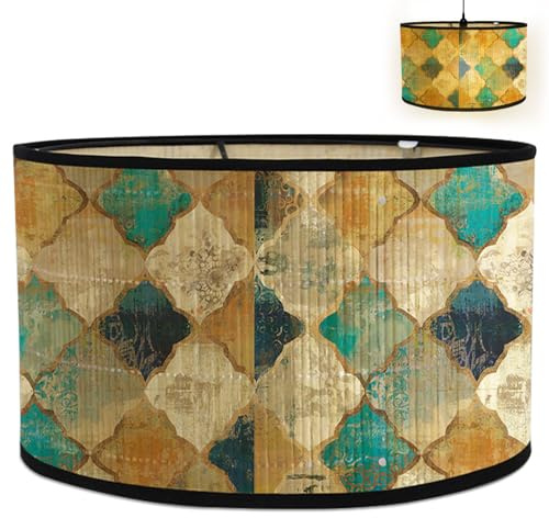 Yunlaishaocer Paralume in Tessuto, 30 X 20 Cm, Paralume Rimovibile Per Lampada Da Tavolo con Stampa Antica, Lampada Da Terra, adatto per Lampade da Tavolo, Lampadari e Lampada da Terra Retrò(E)