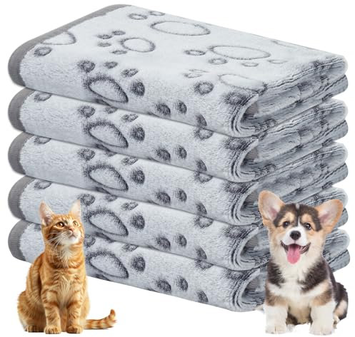 Omtofo 5 Stück Flanell Hundedecke Flauschig, Katzendecke, Waschbar, Haustierdecke für Kleine Mittlere Hunde Katzen, Kuscheldecke Hund, 60 x 40 cm, Grau