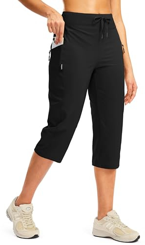 G Gradual Women's Capri Pants with 3 Zipper Pockets Lightweight Quick Dry Hiking Travel Capris Pants for Women Casual Summer(Black,XXL)