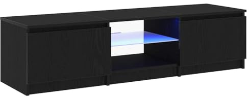 vidaXL Mobile TV Rovere Nero 140 x 38,5 x 36 cm Legno multistrato, Soggiorno moderno, consolle media stilosa, ripiani con luci USB, mobile TV compatto, arredamento interno