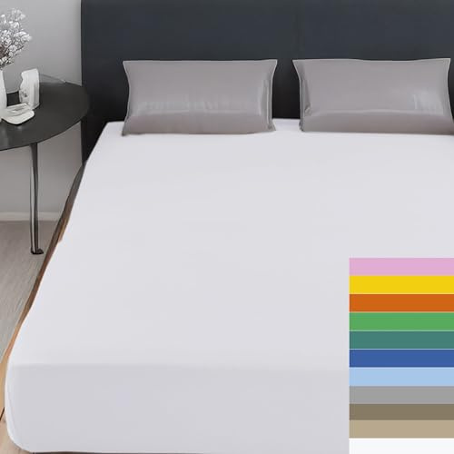 Home Tresor - Lenzuolo Matrimoniale Sotto con Angoli 100% Cotone Certificato Oeko-Tex Fresco e Traspirante Coprimaterasso con Elastico Due Piazze 170/180 x 190/200 cm Mon Ami Bianco