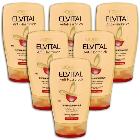 6 er Pack L’Oréal Paris Elvital Anti-Haarbruch Tiefen-Aufbaukur 6 x 125 ml