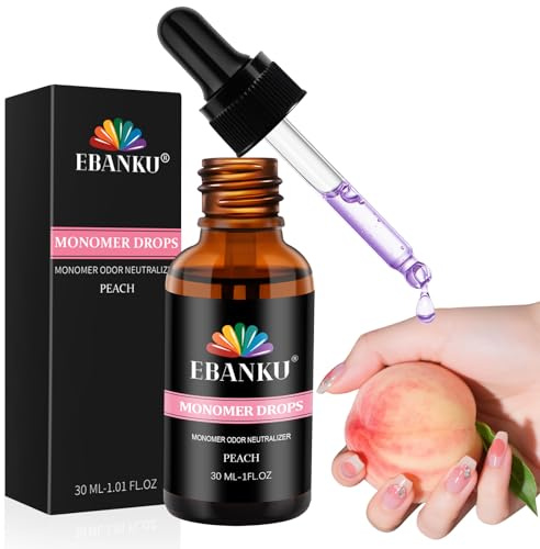 EBANKU 30ml Monomer Odor Neutralizer Peach Scent Monomer Drops, Odor Out Drops for Acrylic Nail Liquid Monomer, Smell Eliminator for Nail Tech Acrylic Salon Nails