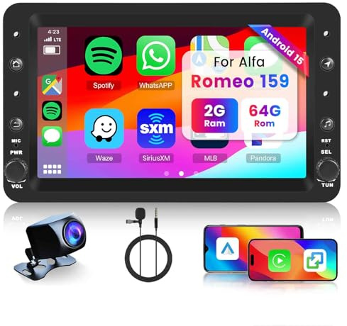 Hodozzy 2GB+64GB Android Autoradio per Alfa Romeo 159 2004-2011 con Carplay Android Auto Wireless, 2 Din 7 Pollici Touch Screen Stereo con GPS Wifi Bluetooth DSP FM/RDS Radio+Telecamera